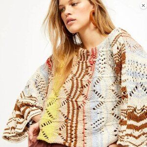 Free People Coral Reef Cropped Open Knit Pullover NWT XL